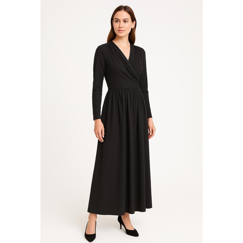 Laura Ashley Black Vintage 100% Wool‎ Wrap Chest L/S Solid Dress Size 10